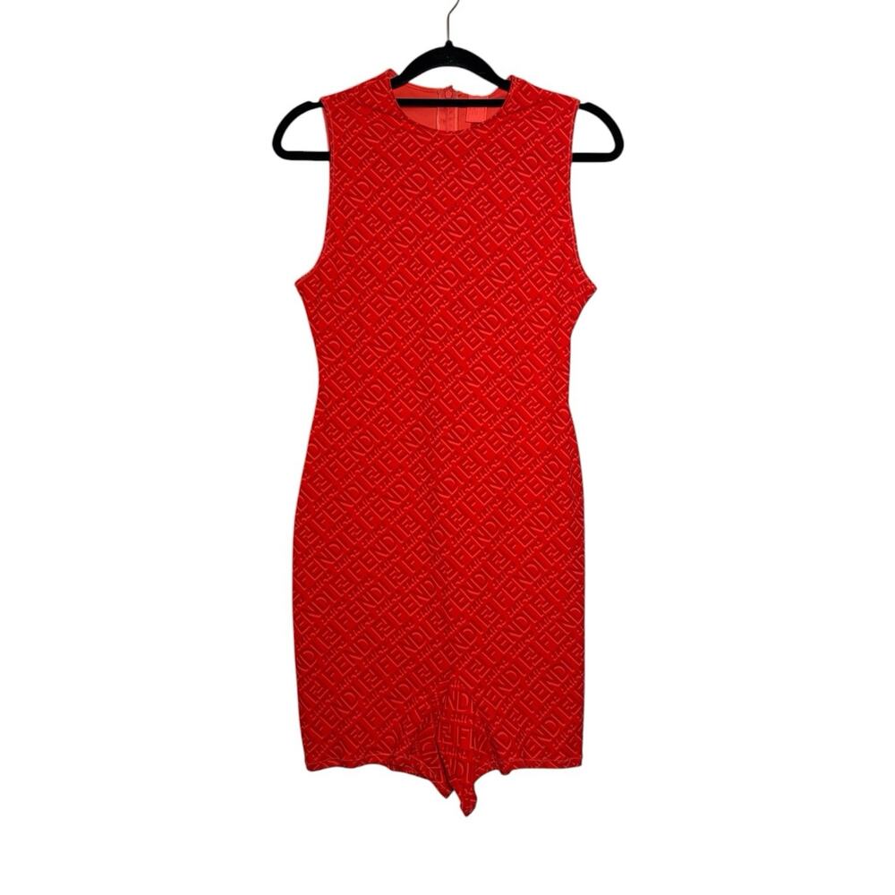Fendi x Skims NWT Red Orange Mid Thigh Sleeveless Logo Bodysuit Georgia Large